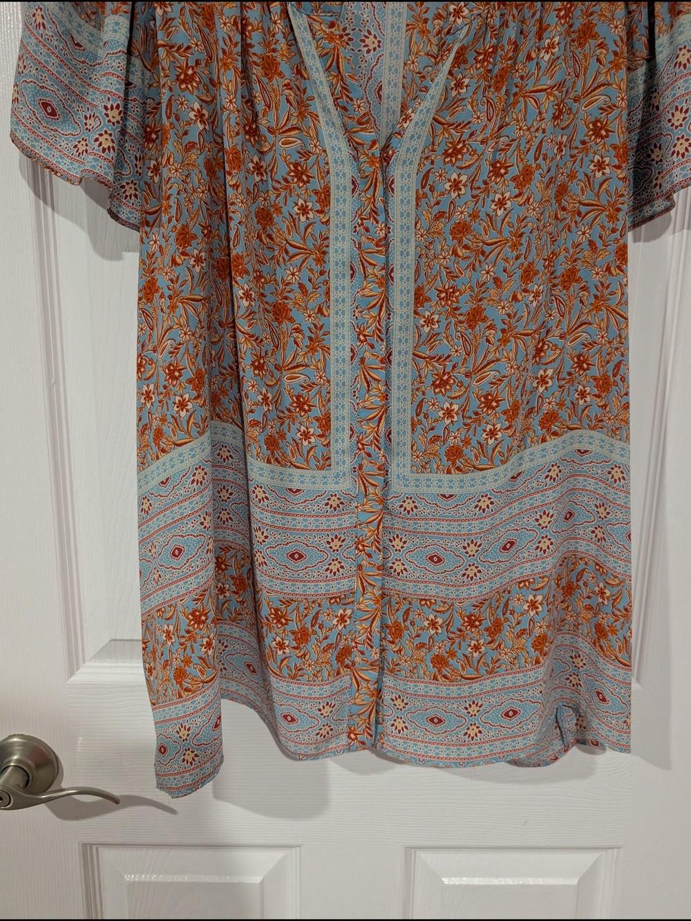 Rose & Olive Light Blue & Orange Floral Boho Tunic in Size 2X - Picture 6 of 9